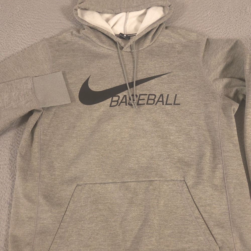Nike Hoodie Mens XL Gray Baseball Fleece DRI-FIT Pullover Graphic Swoosh Workout